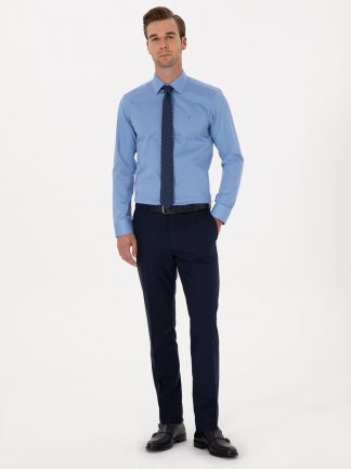 پیراهن رسمی مردانه آبی تیره کاشارل