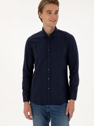 پیراهن آستین بلند مردانه سرمه ای یو اس پولو