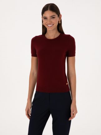 تیشرت زنانه آلبالویی پیرکاردین