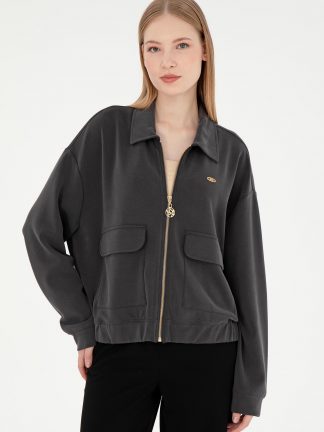 سویشرت زنانه خاکستری تیره یو اس پولو