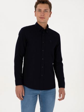 پیراهن آستین بلند مردانه سرمه ای یو اس پولو