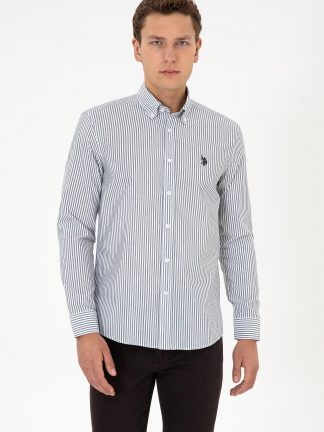 پیراهن آستین بلند مردانه سرمه ای یو اس پولو