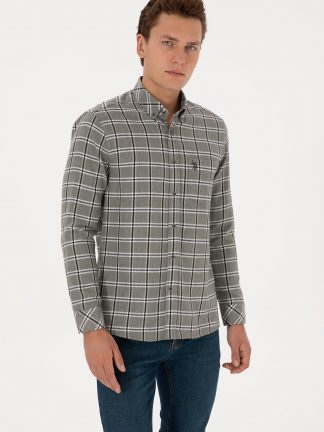 پیراهن آستین بلند مردانه سبز تیره یو اس پولو