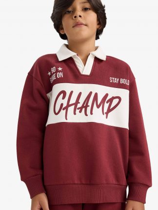 سویشرت پسرانه زرشکی دفکتو تصویر ۱