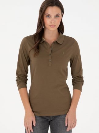 پولوشرت زنانه خاکی روشن یو اس پولو تصویر ۱