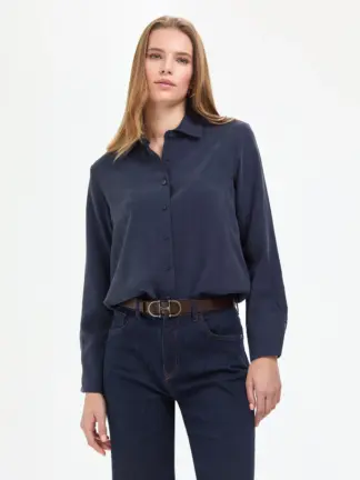 شومیز زنانه پیرکاردین مدل Comfort Fit رنگ آبی لاجوردی روشن تصویر ۱