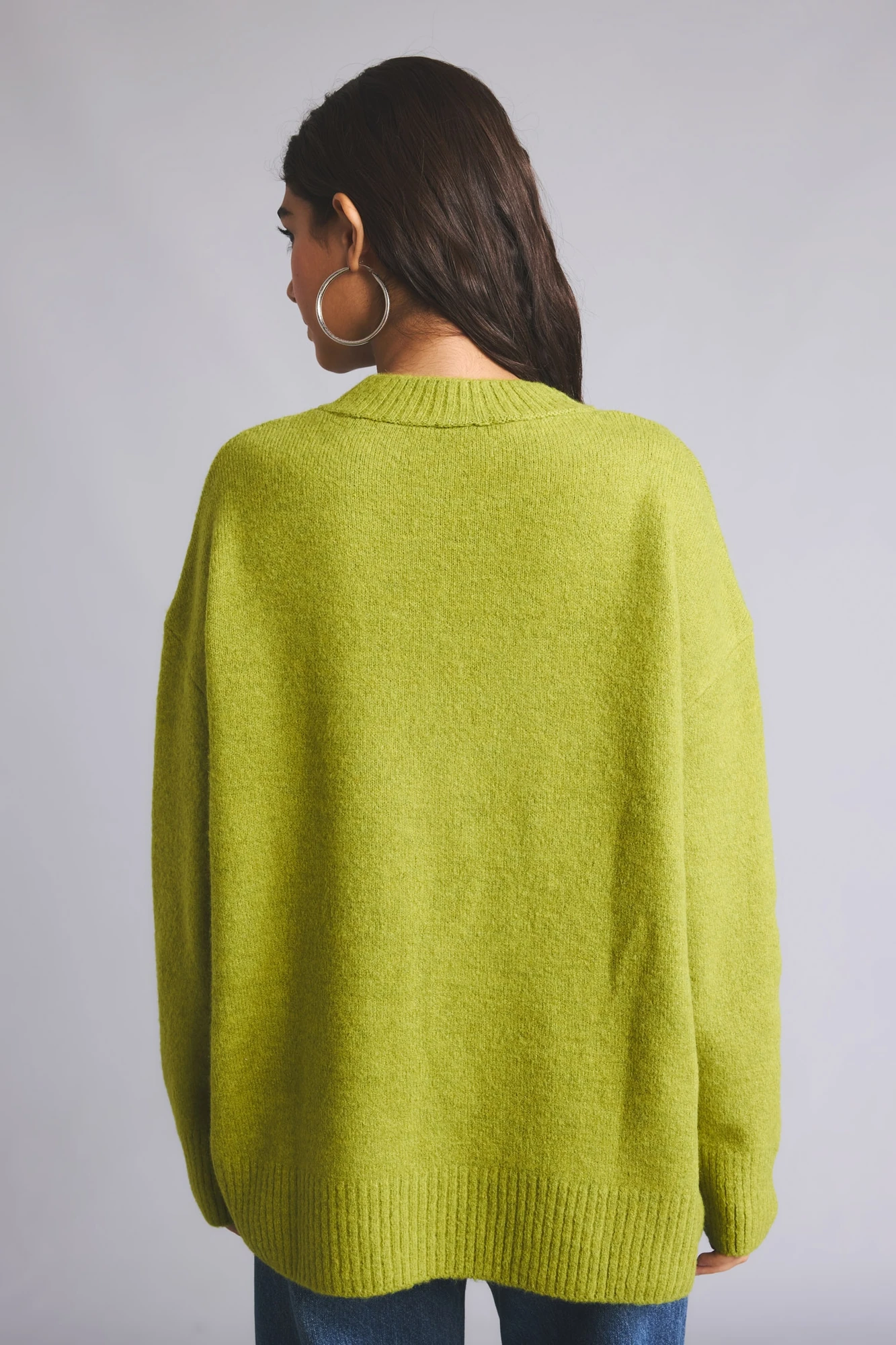 پلیور بافت زنانه دفکتو رنگ سبز روشن ترکیبی اورسایز یقه گرد تصویر ۵