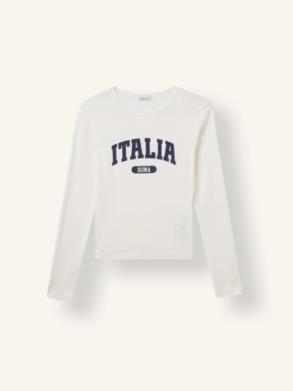 تیشرت آستین بلند زنانه دفکتو رنگ سفید با چاپ ITALIA تصویر ۱