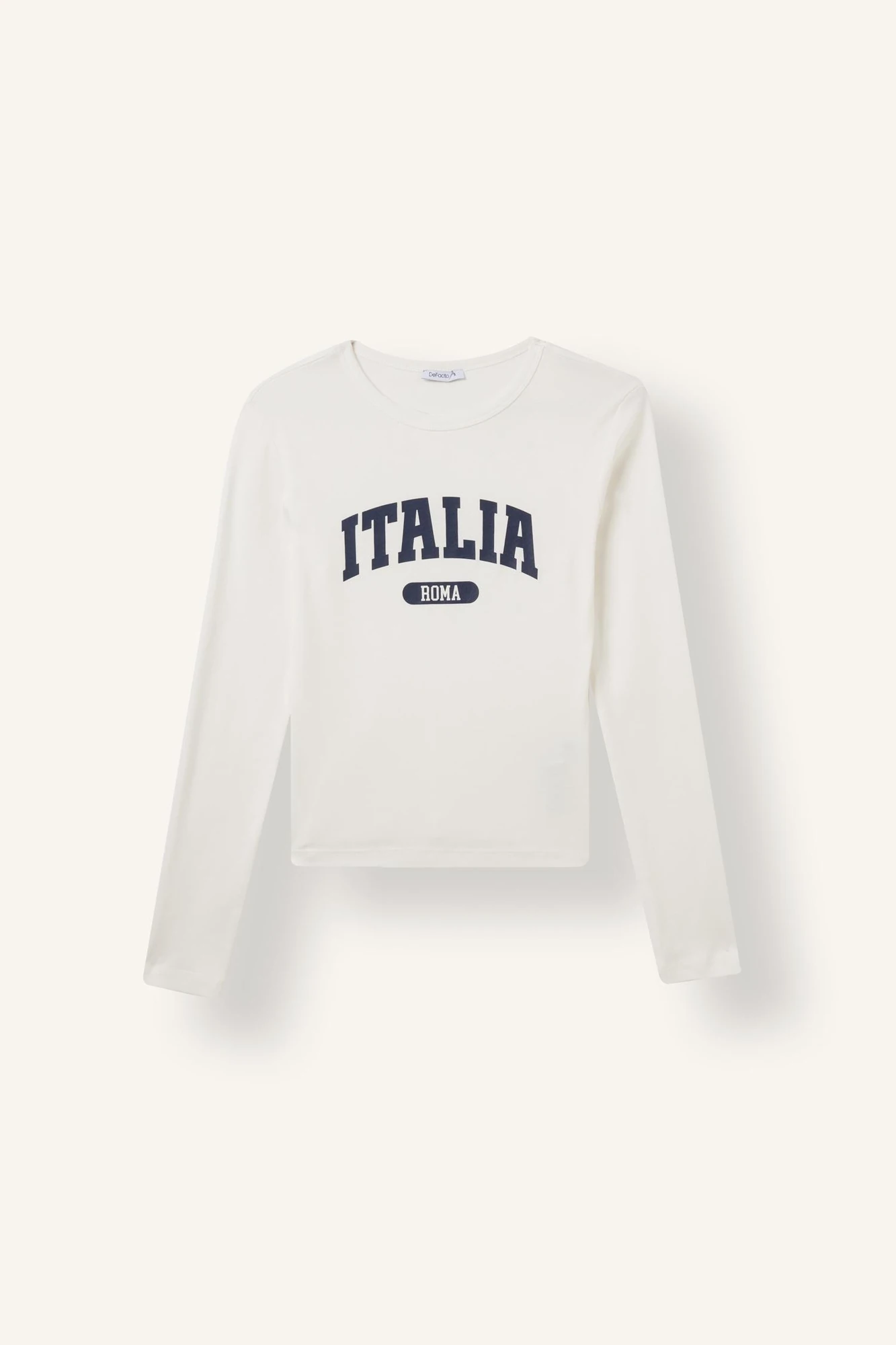 تیشرت آستین بلند زنانه دفکتو رنگ سفید با چاپ ITALIA تصویر ۱