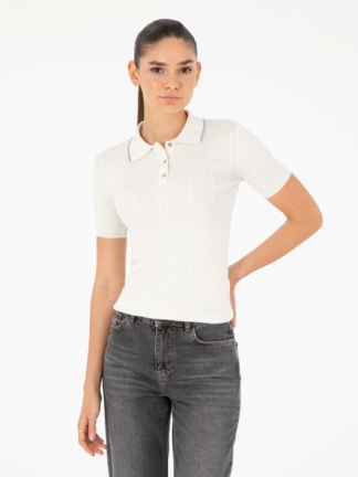 پولوشرت زنانه پیرکاردین مدل Slim Fit رنگ بژ تصویر ۱