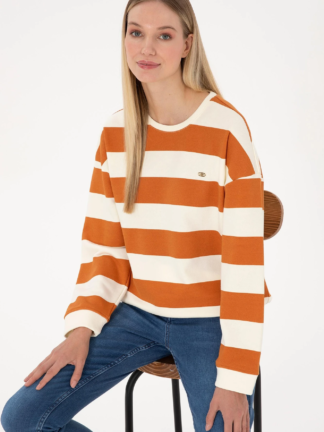 سویشرت دورس زنانه اورسایز یو اس پولو رنگ مسی راه راه پهن تصویر ۱